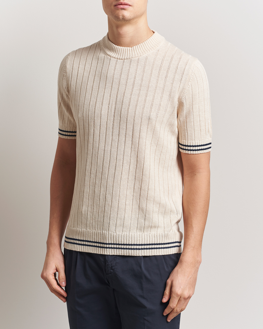 Homme | T-shirts | Gran Sasso | Linen/Cotton Structured T-Shirt Cream