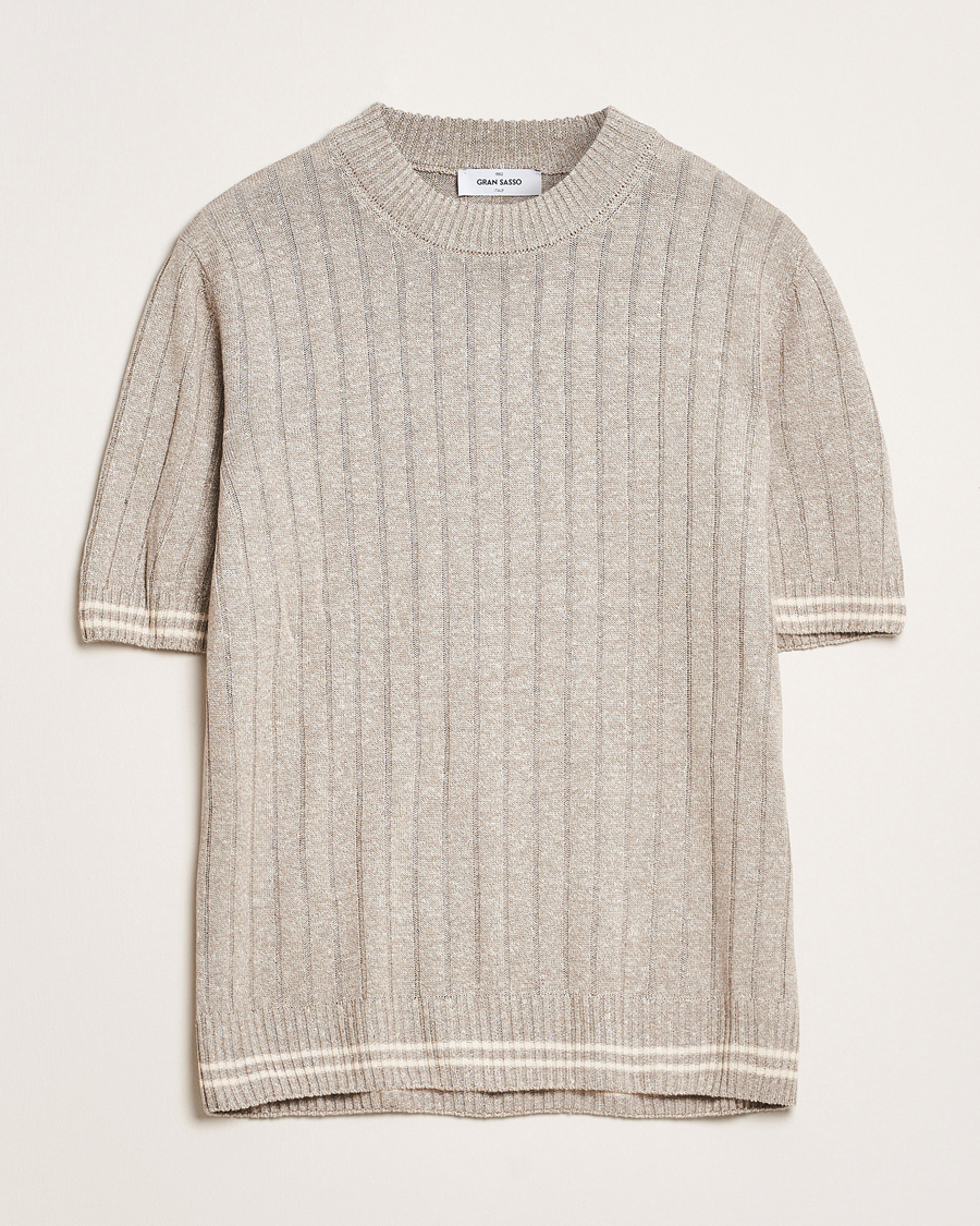 Homme | T-shirts | Gran Sasso | Linen/Cotton Structured T-Shirt Beige Melange
