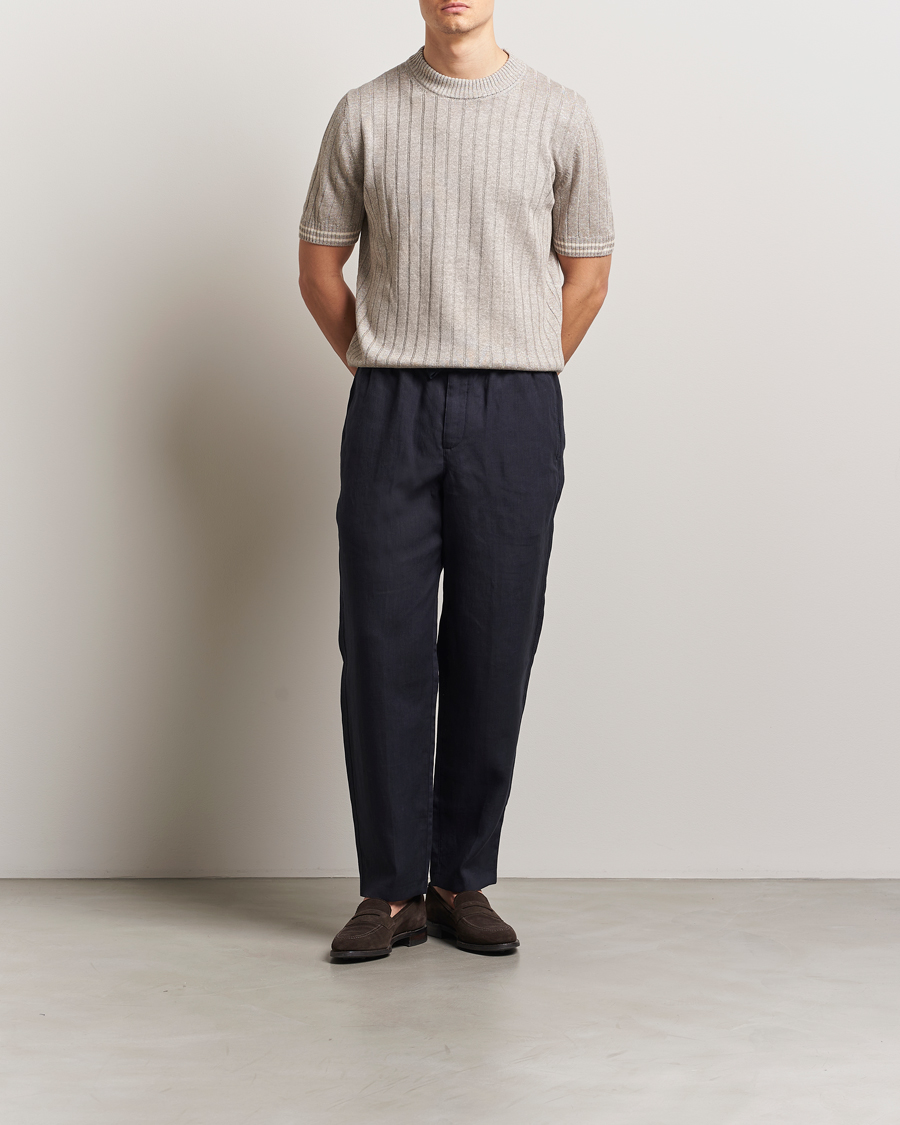 Homme | T-shirts | Gran Sasso | Linen/Cotton Structured T-Shirt Beige Melange