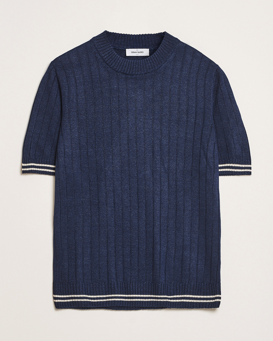 Homme | T-shirts | Gran Sasso | Linen/Cotton Structured T-Shirt Navy