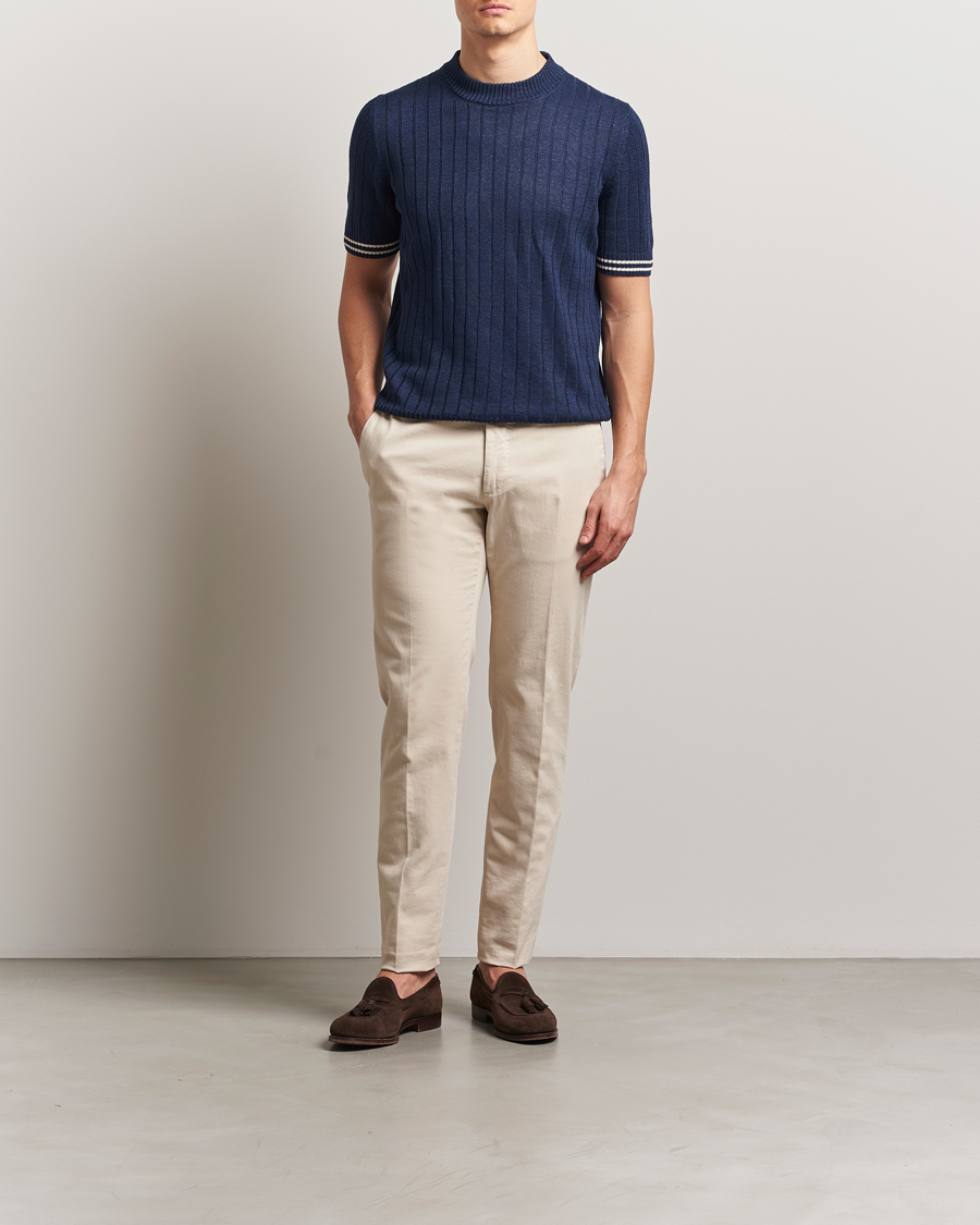 Homme | T-shirts | Gran Sasso | Linen/Cotton Structured T-Shirt Navy