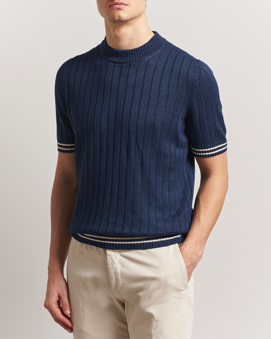 Homme | T-shirts | Gran Sasso | Linen/Cotton Structured T-Shirt Navy