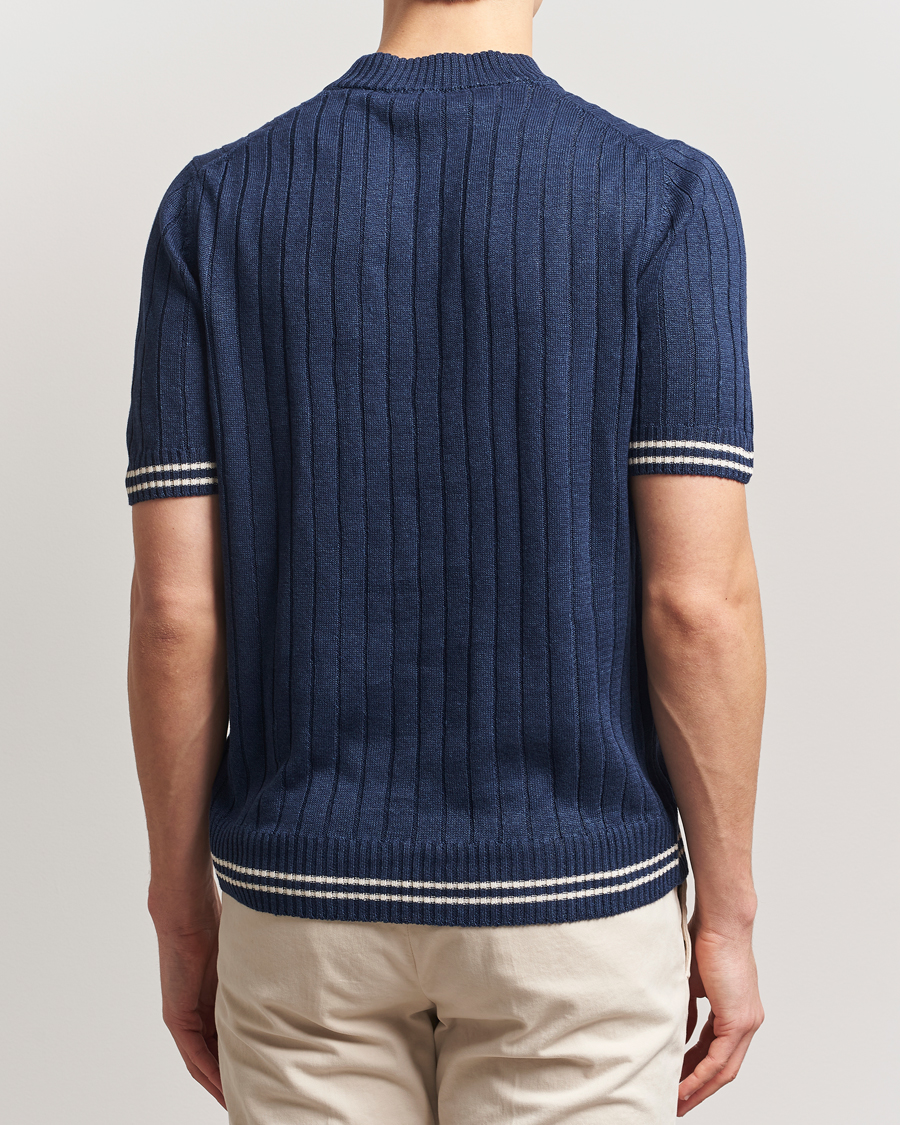 Homme | T-shirts | Gran Sasso | Linen/Cotton Structured T-Shirt Navy