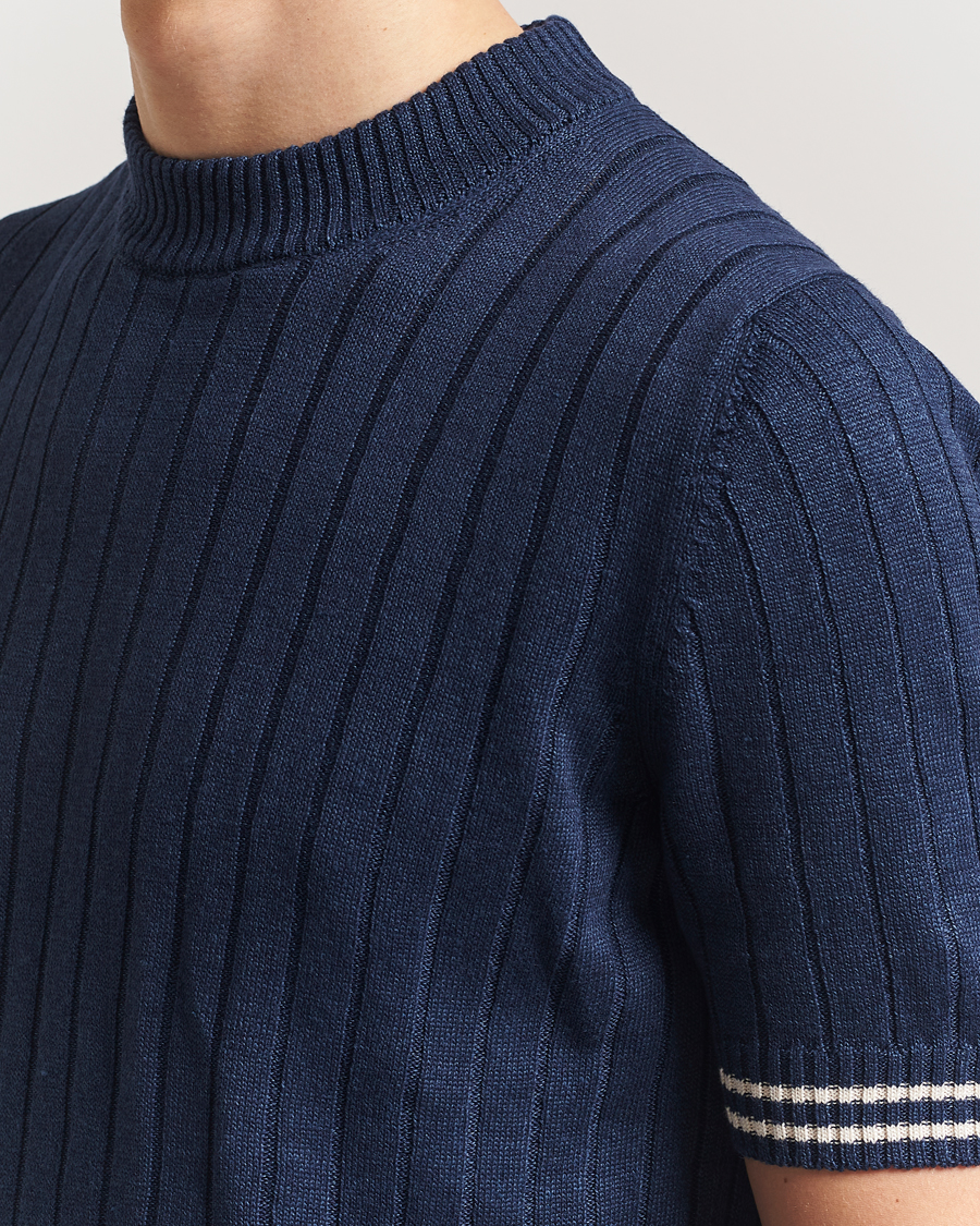 Homme | T-shirts | Gran Sasso | Linen/Cotton Structured T-Shirt Navy