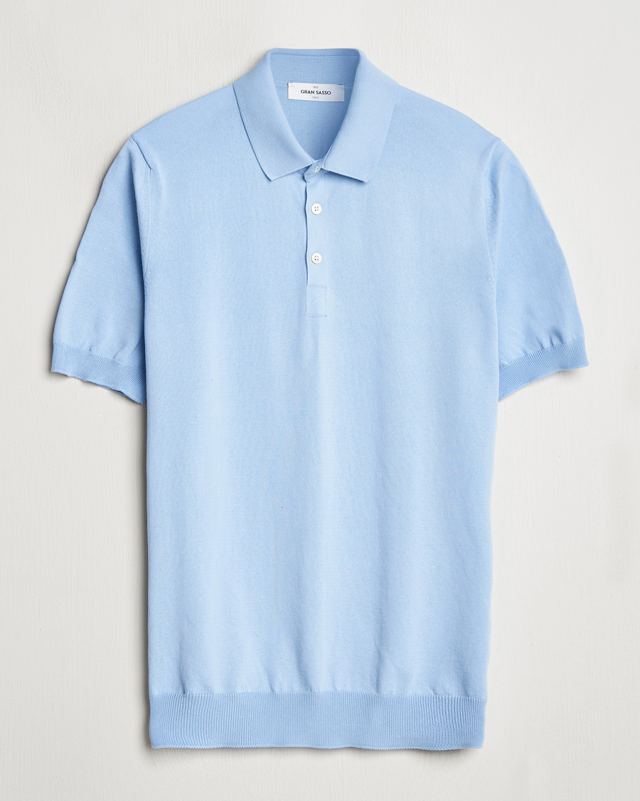 Homme | Polos | Gran Sasso | Cotton Knitted Polo Blue Melange