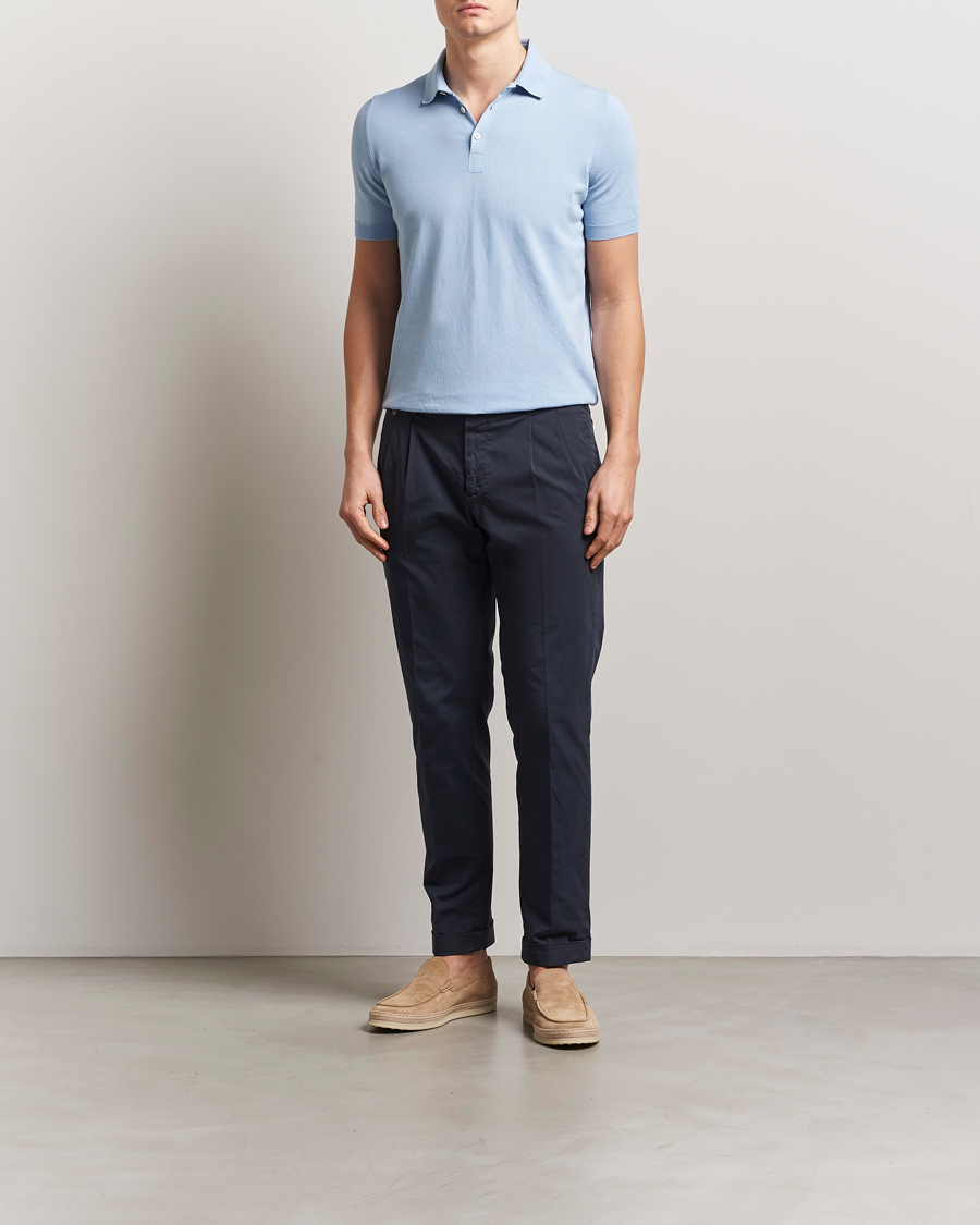 Homme | Polos | Gran Sasso | Cotton Knitted Polo Blue Melange