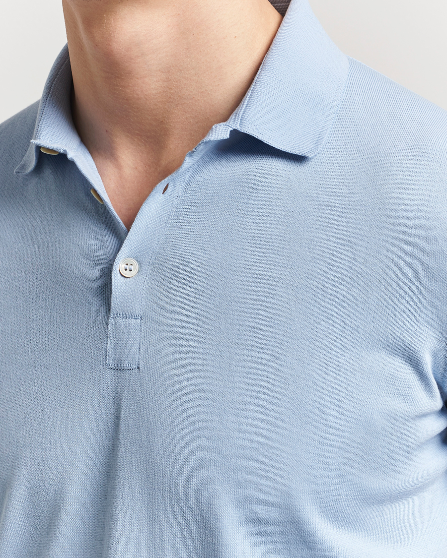 Homme | Polos | Gran Sasso | Cotton Knitted Polo Blue Melange
