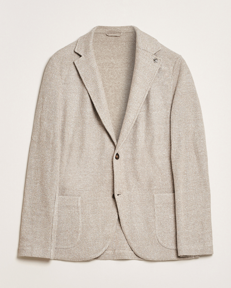 Homme | Blazers | Gran Sasso | Linen/Cotton Knitted Blazer Beige Melange