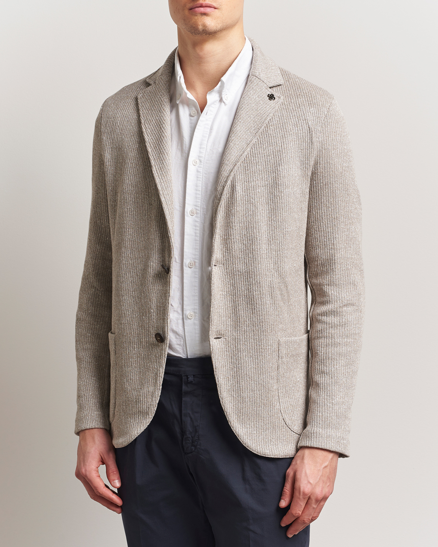 Homme | Blazers | Gran Sasso | Linen/Cotton Knitted Blazer Beige Melange