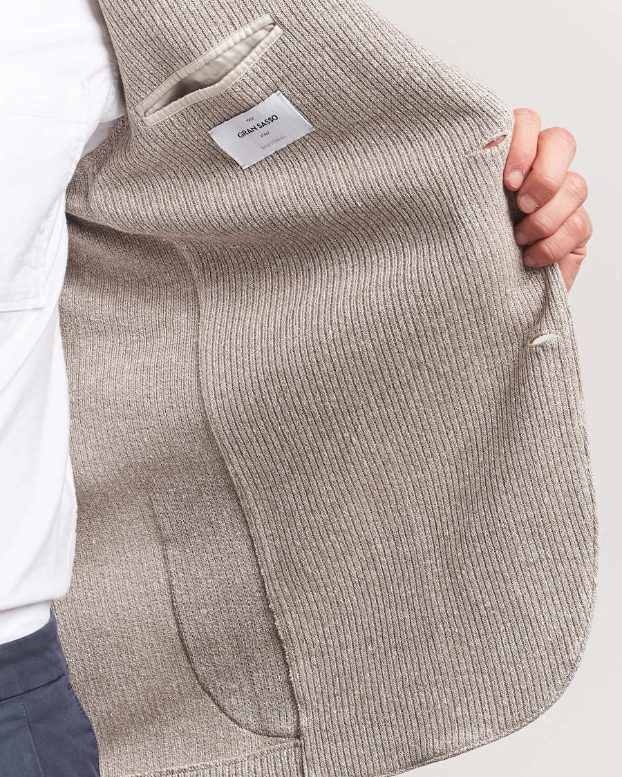Homme | Blazers | Gran Sasso | Linen/Cotton Knitted Blazer Beige Melange