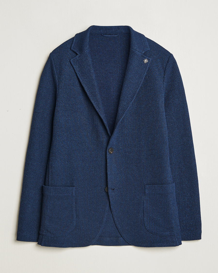 Homme | Blazers | Gran Sasso | Linen/Cotton Knitted Blazer Navy Melange