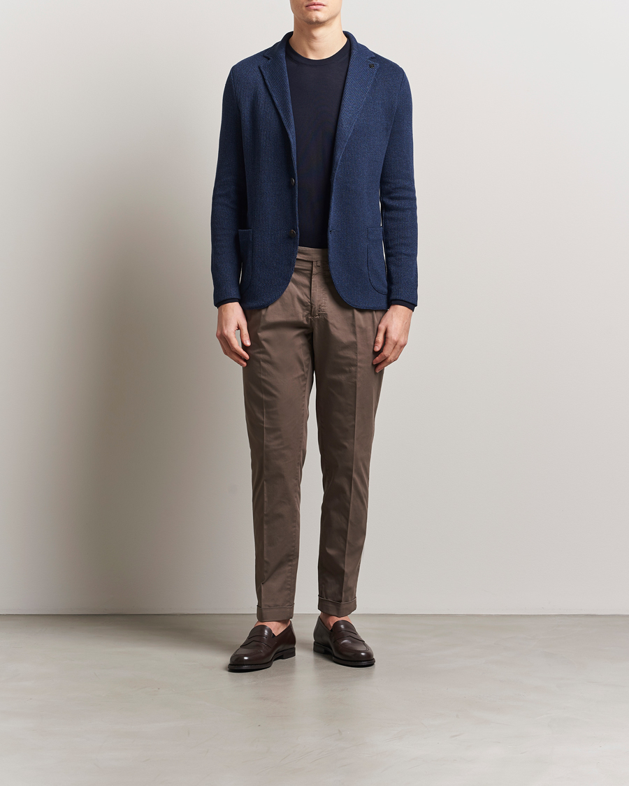 Homme | Blazers | Gran Sasso | Linen/Cotton Knitted Blazer Navy Melange