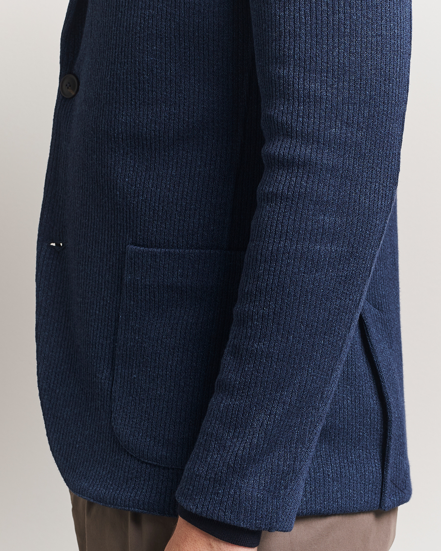 Homme | Blazers | Gran Sasso | Linen/Cotton Knitted Blazer Navy Melange