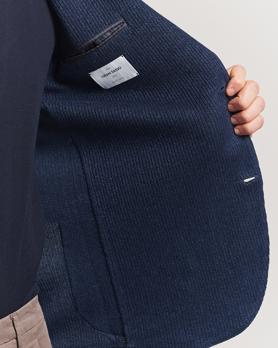 Homme | Blazers | Gran Sasso | Linen/Cotton Knitted Blazer Navy Melange