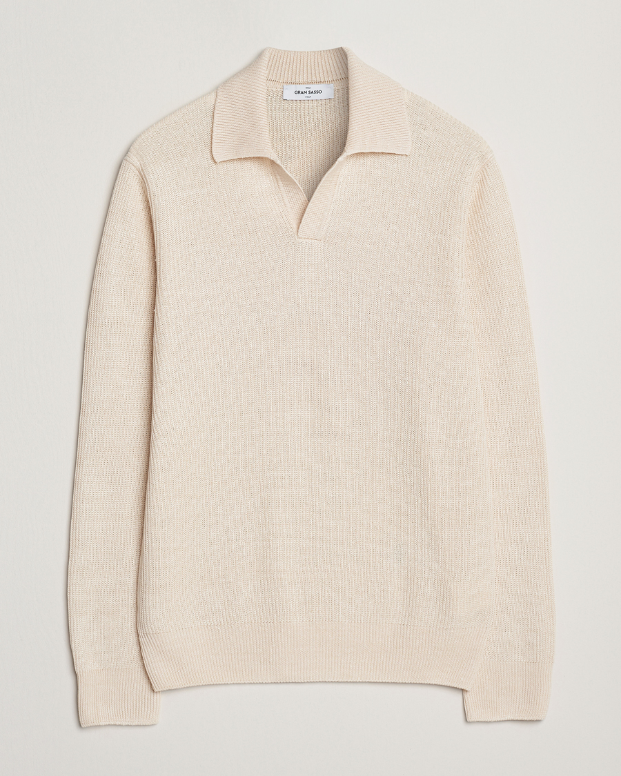 Homme | Pulls Et Tricots | Gran Sasso | Linen/Cotton Open Collar Knitted Polo Cream