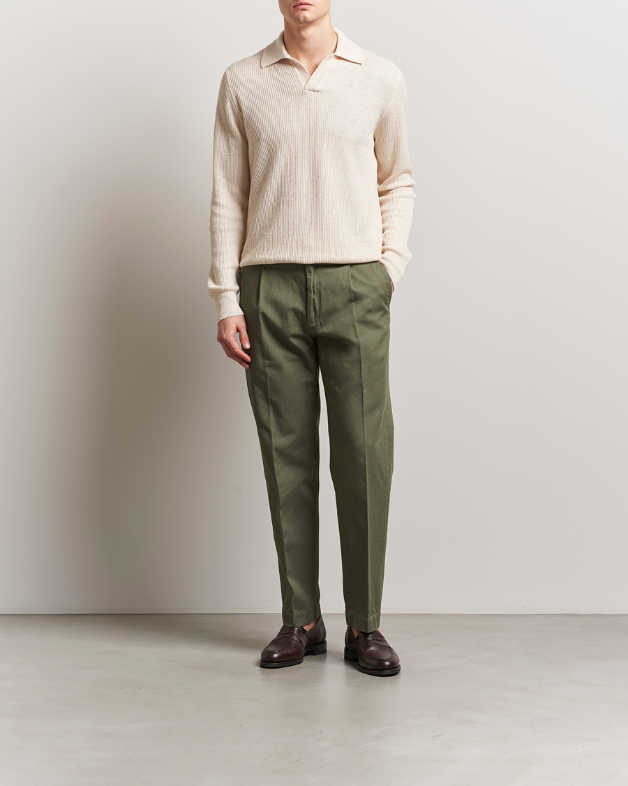 Homme | Pulls Et Tricots | Gran Sasso | Linen/Cotton Open Collar Knitted Polo Cream