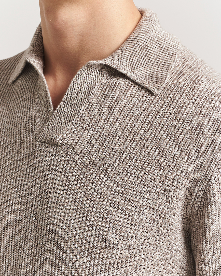 Homme | Pulls Et Tricots | Gran Sasso | Linen/Cotton Open Collar Knitted Polo Beige Melange