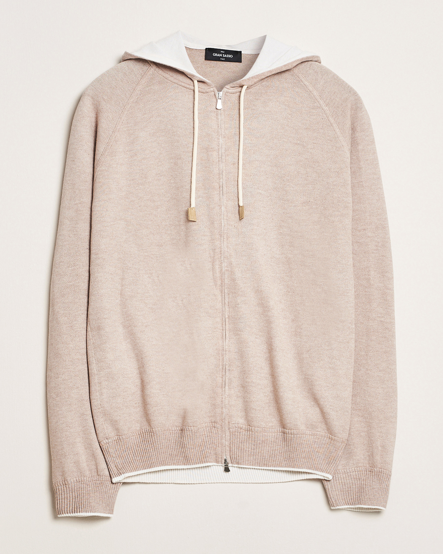 Homme | Pulls Et Tricots | Gran Sasso | Cotton/Cashmere Knitted Hooded Full Zip Beige