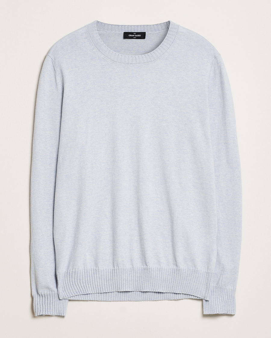 Homme | Pulls Et Tricots | Gran Sasso | Cotton/Cashmere Knitted Crew Neck Sweater Blue Melange