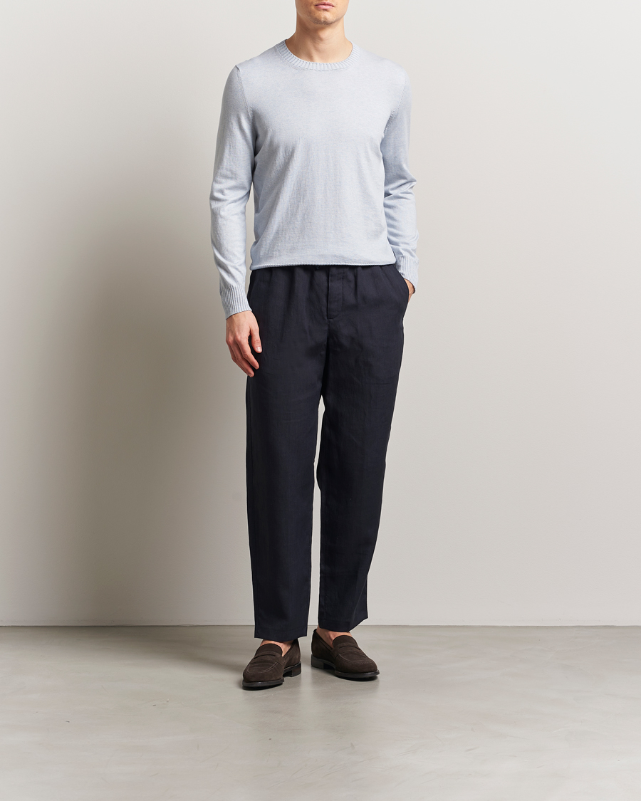 Homme | Pulls Et Tricots | Gran Sasso | Cotton/Cashmere Knitted Crew Neck Sweater Blue Melange
