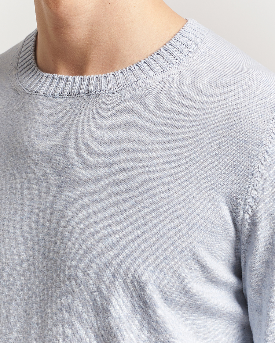 Homme | Pulls Et Tricots | Gran Sasso | Cotton/Cashmere Knitted Crew Neck Sweater Blue Melange