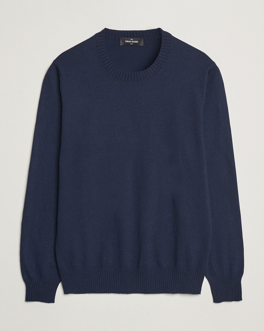 Homme | Pulls Et Tricots | Gran Sasso | Cotton/Cashmere Knitted Crew Neck Sweater Navy Melange