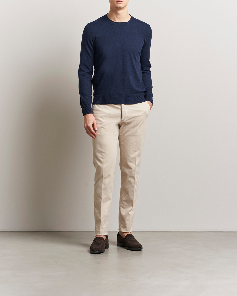 Homme | Pulls Et Tricots | Gran Sasso | Cotton/Cashmere Knitted Crew Neck Sweater Navy Melange