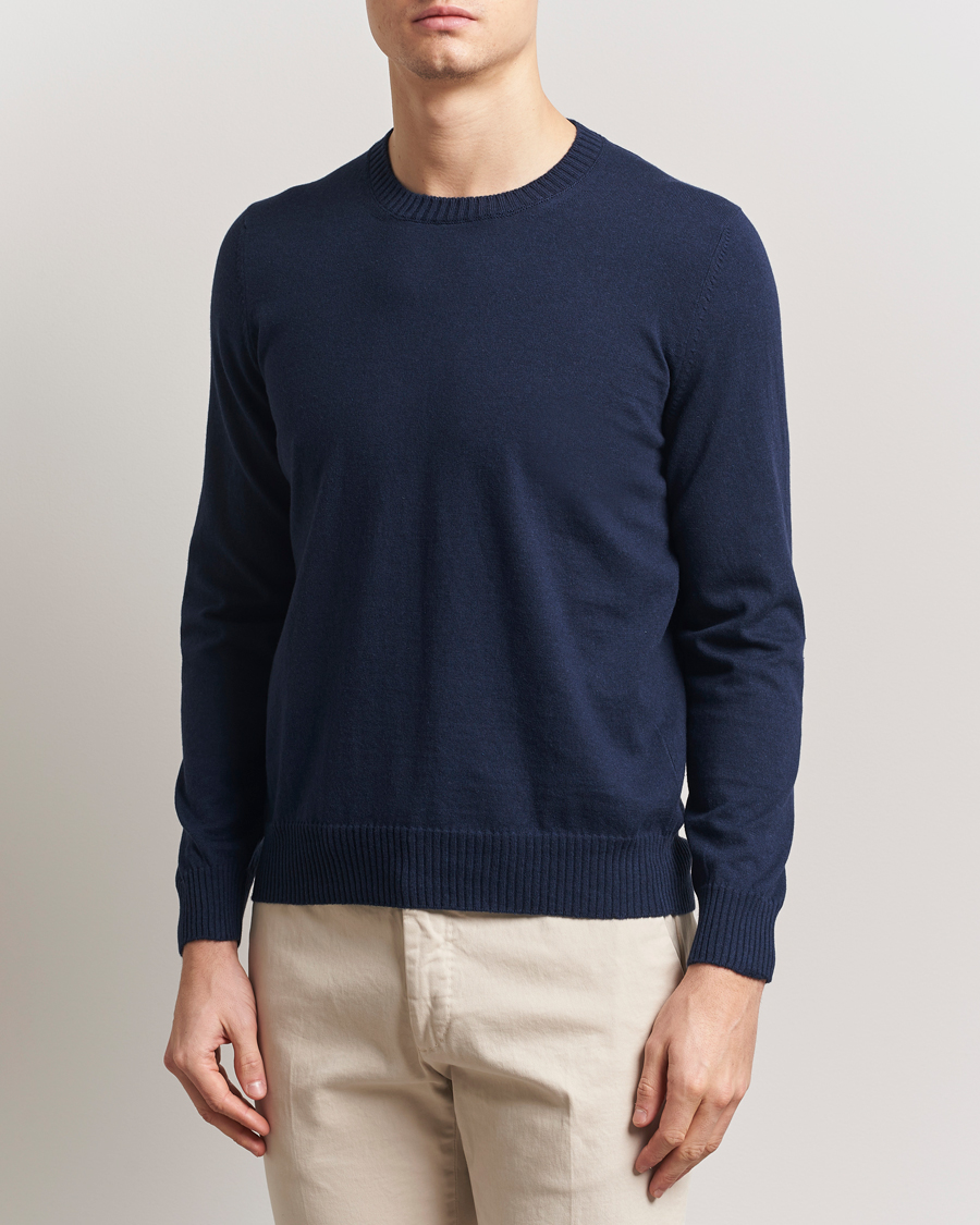 Homme | Pulls Et Tricots | Gran Sasso | Cotton/Cashmere Knitted Crew Neck Sweater Navy Melange