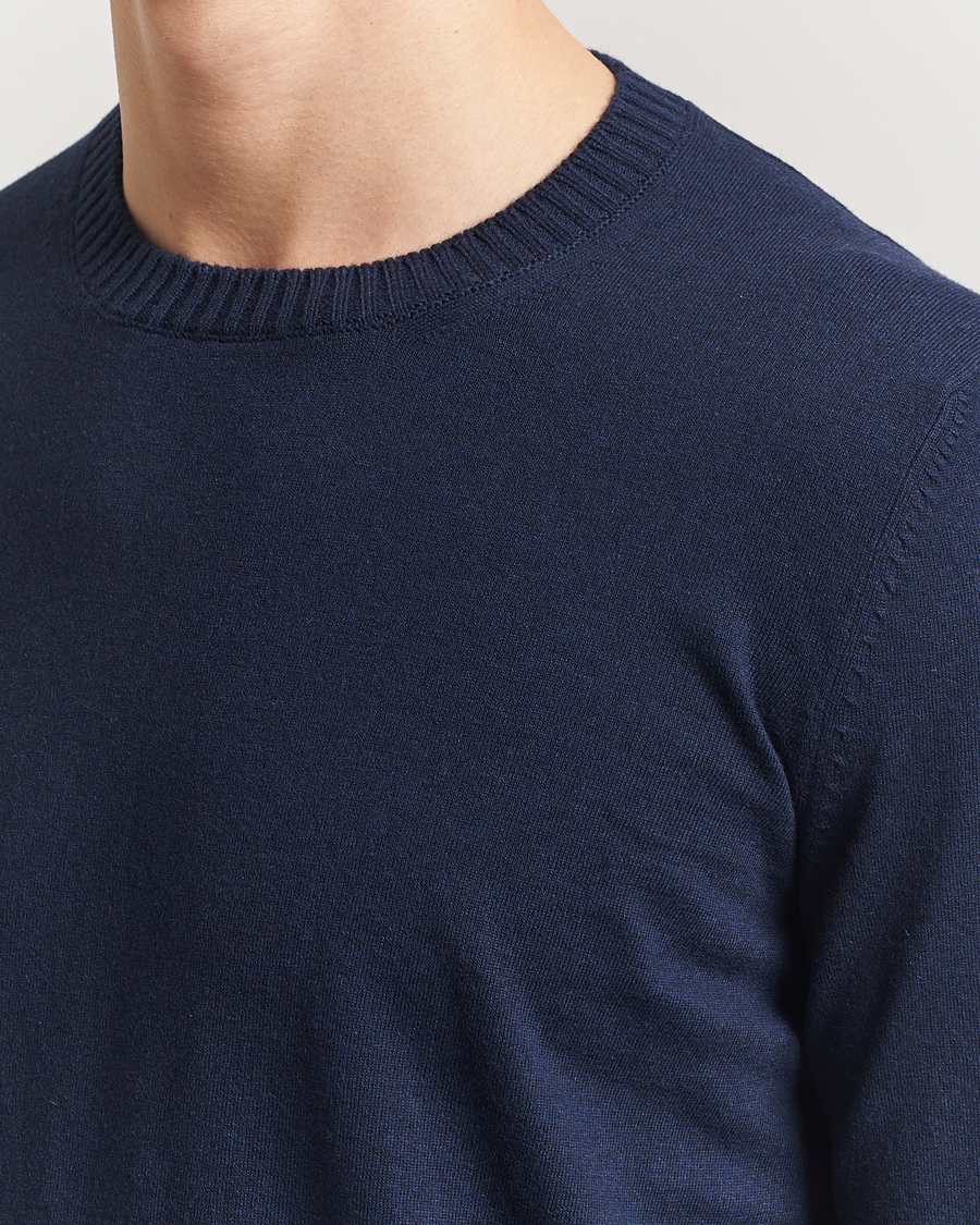 Homme | Pulls Et Tricots | Gran Sasso | Cotton/Cashmere Knitted Crew Neck Sweater Navy Melange