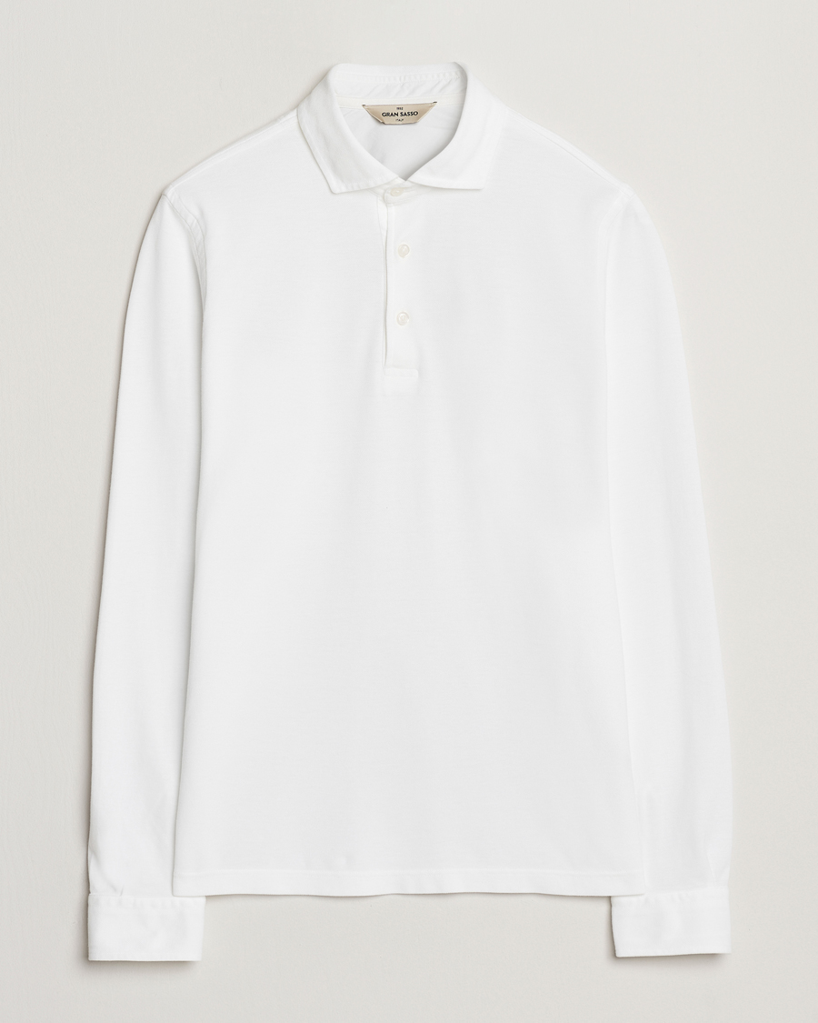 Homme | Polos | Gran Sasso | Washed Long Sleeve Polo White