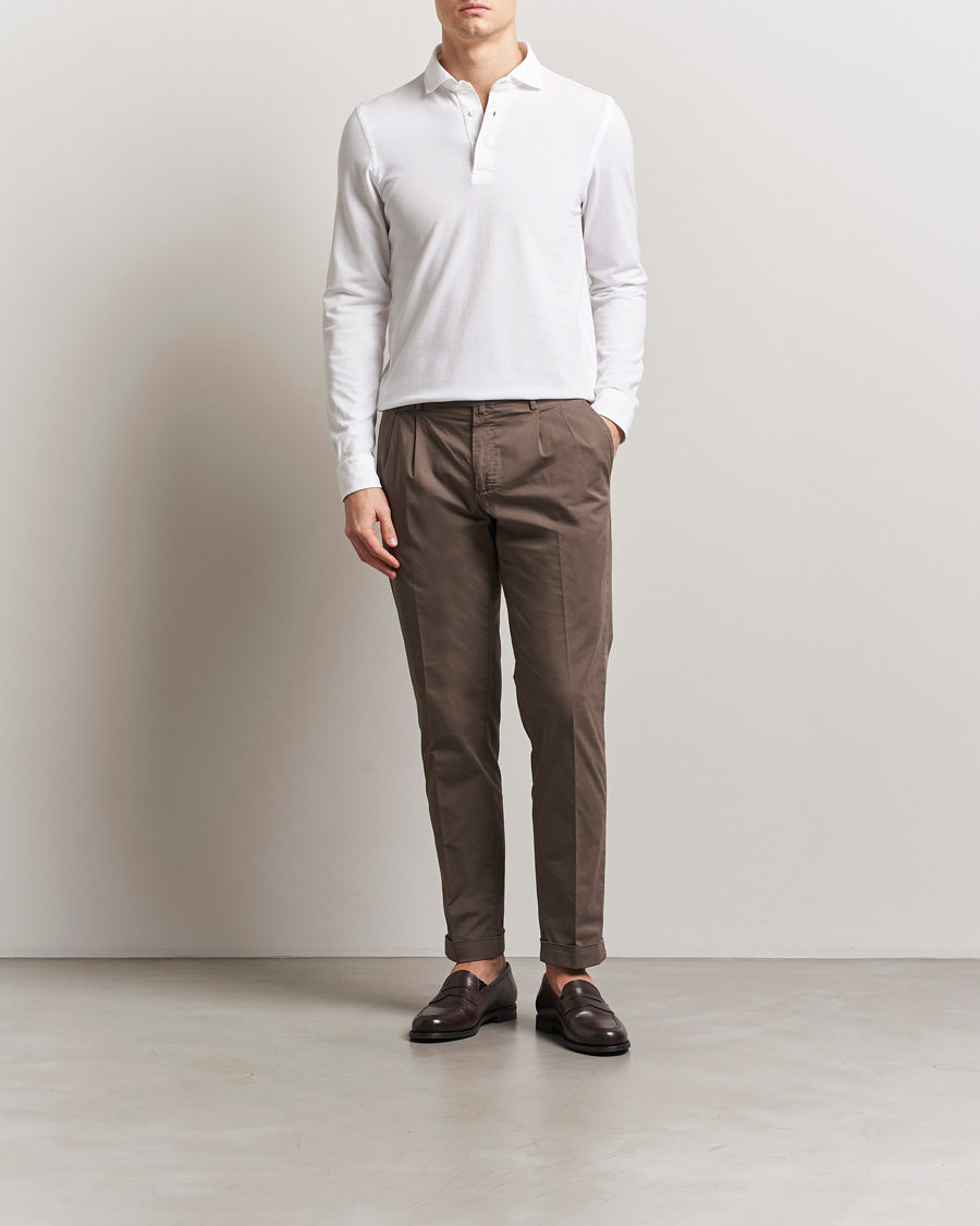 Homme | Polos | Gran Sasso | Washed Long Sleeve Polo White