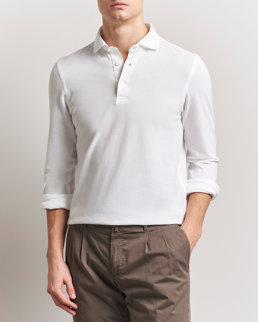 Homme | Polos | Gran Sasso | Washed Long Sleeve Polo White