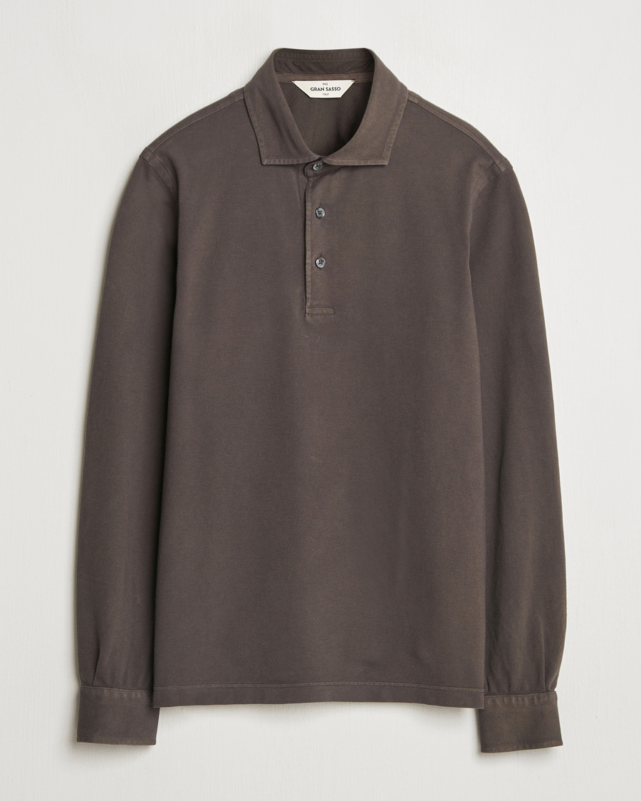 Homme | Pulls Et Tricots | Gran Sasso | Washed Long Sleeve Polo Dark Brown