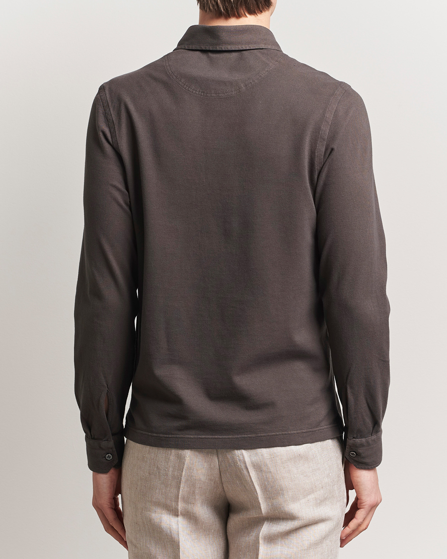 Homme | Pulls Et Tricots | Gran Sasso | Washed Long Sleeve Polo Dark Brown