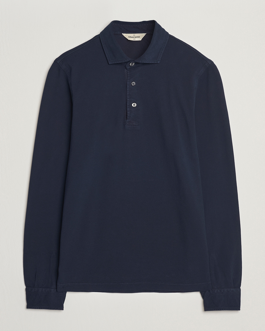 Homme | Pulls Et Tricots | Gran Sasso | Washed Long Sleeve Polo Navy