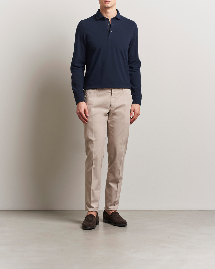 Homme | Pulls Et Tricots | Gran Sasso | Washed Long Sleeve Polo Navy