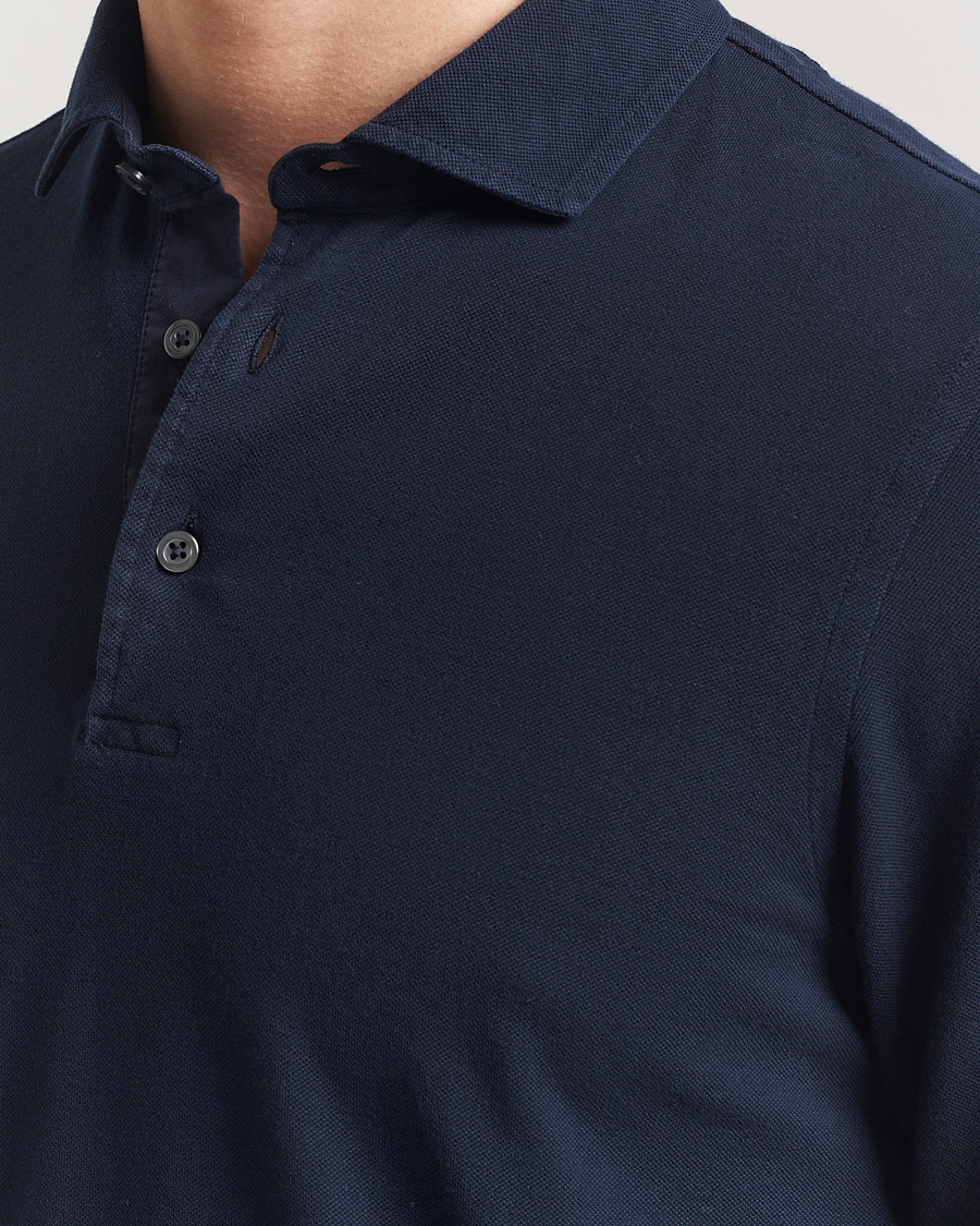 Homme | Pulls Et Tricots | Gran Sasso | Washed Long Sleeve Polo Navy