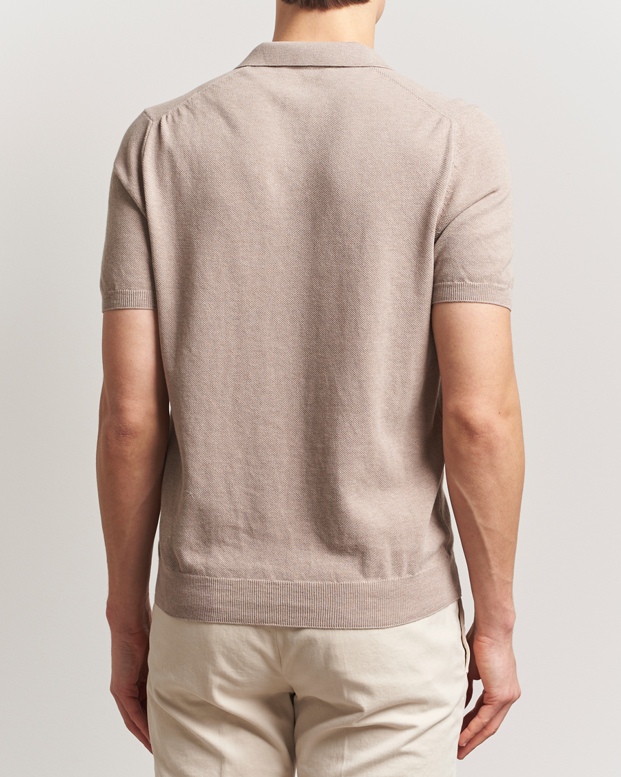 Homme | Polos | Gran Sasso | Cotton Structured Knitted Open Collar Polo Beige