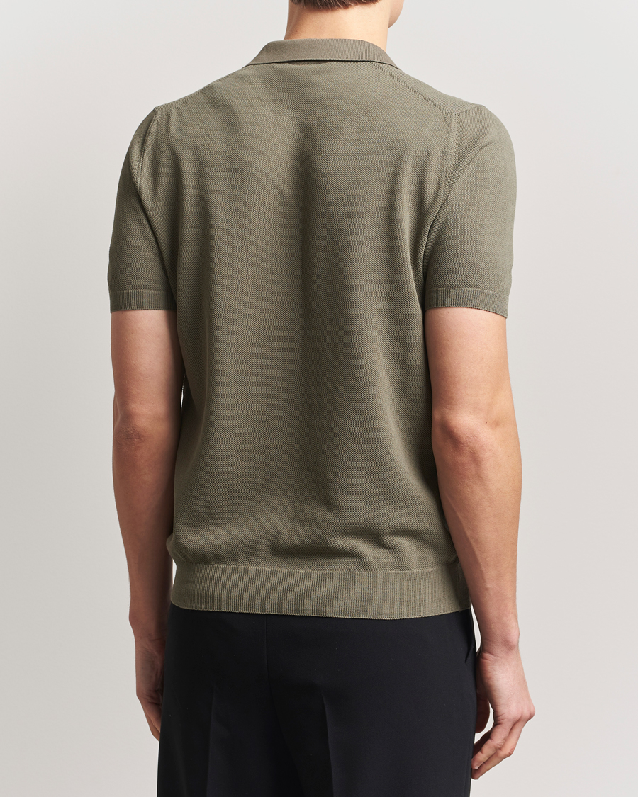 Homme | Polos | Gran Sasso | Cotton Structured Knitted Open Collar Polo Olive