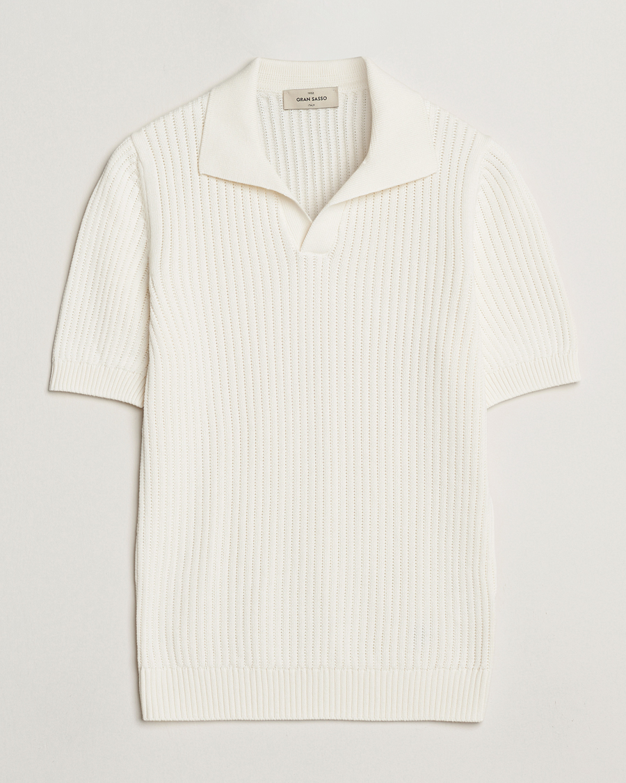 Homme | Polos | Gran Sasso | Cotton Heavy Knitted Open Collar Polo Cream