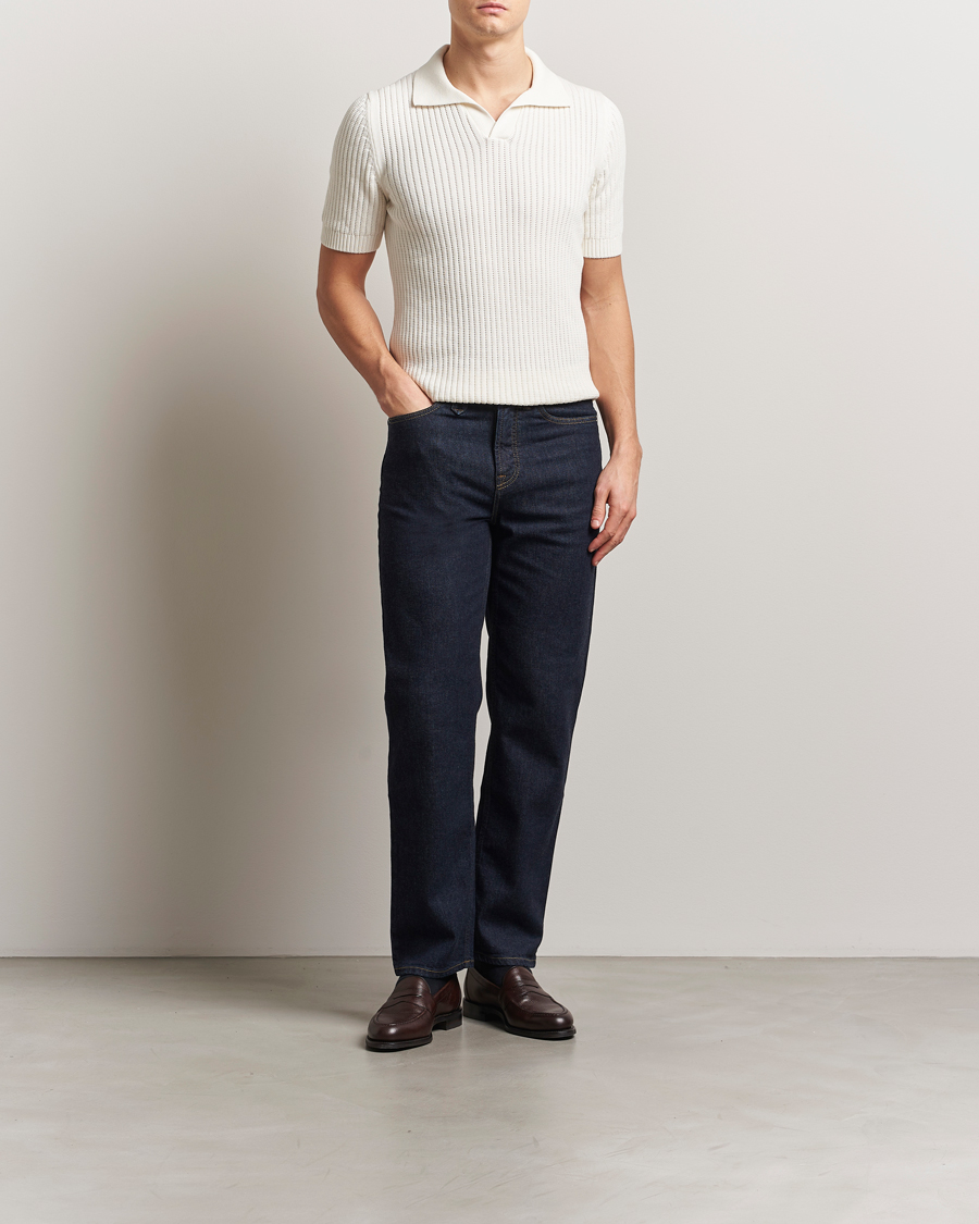 Homme | Polos | Gran Sasso | Cotton Heavy Knitted Open Collar Polo Cream