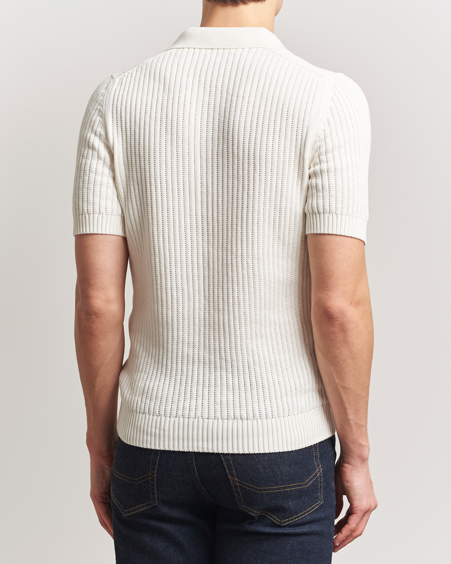 Homme | Polos | Gran Sasso | Cotton Heavy Knitted Open Collar Polo Cream