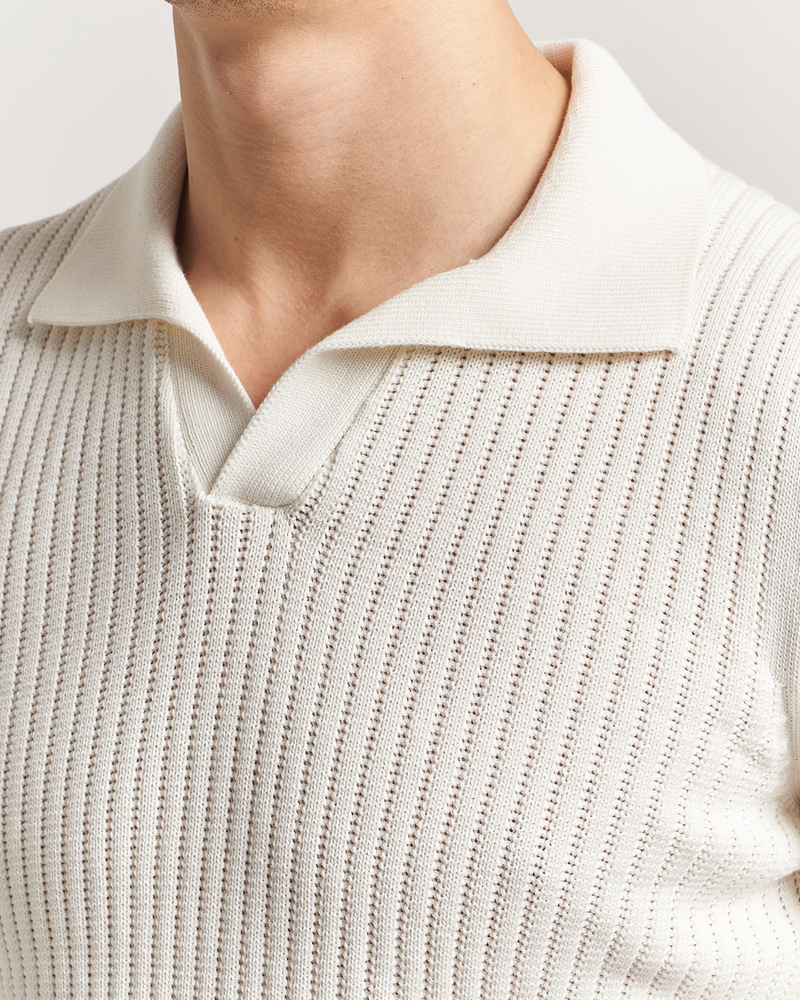 Homme | Polos | Gran Sasso | Cotton Heavy Knitted Open Collar Polo Cream