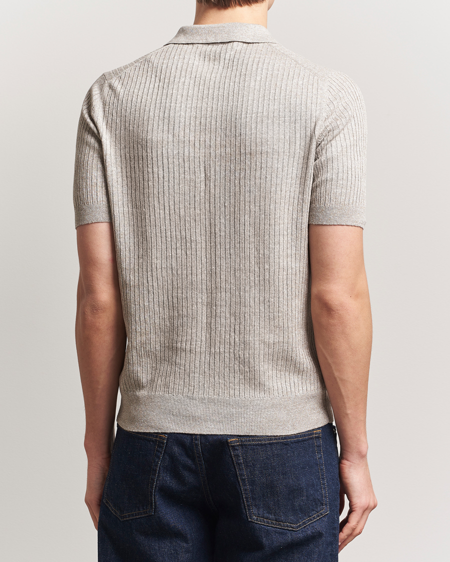 Homme | Polos | Gran Sasso | Linen/Cotton Structured Knitted Polo Beige Melange