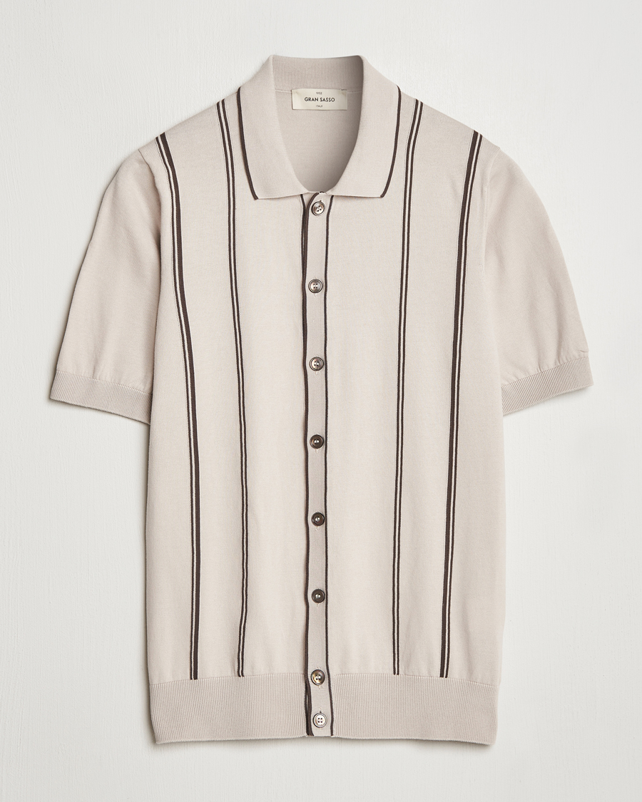 Homme | Chemises | Gran Sasso | Cotton Knitted Striped Short Sleeve Shirt Beige