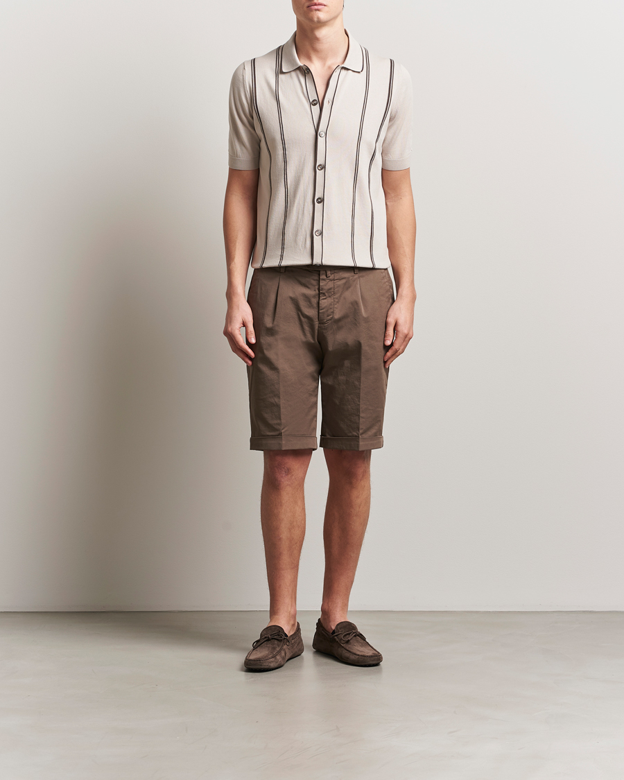 Homme | Chemises | Gran Sasso | Cotton Knitted Striped Short Sleeve Shirt Beige