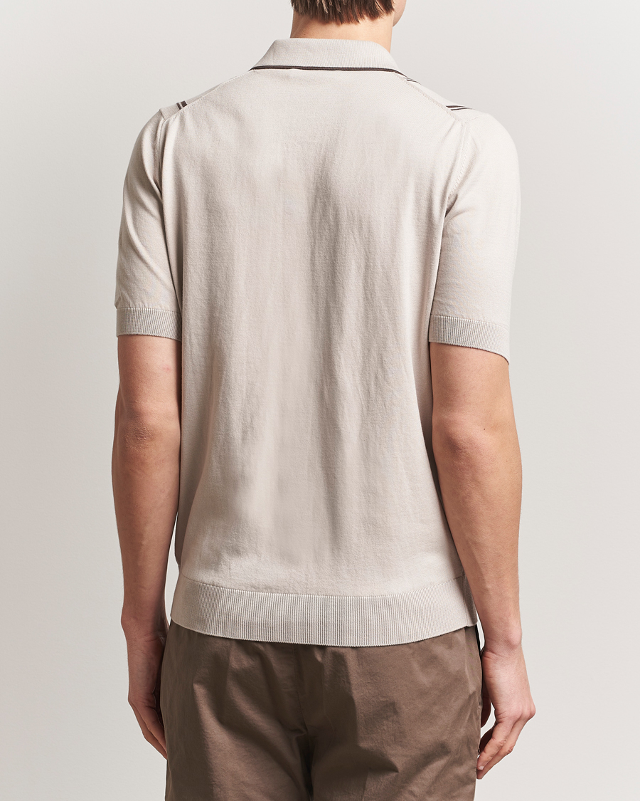 Homme | Chemises | Gran Sasso | Cotton Knitted Striped Short Sleeve Shirt Beige