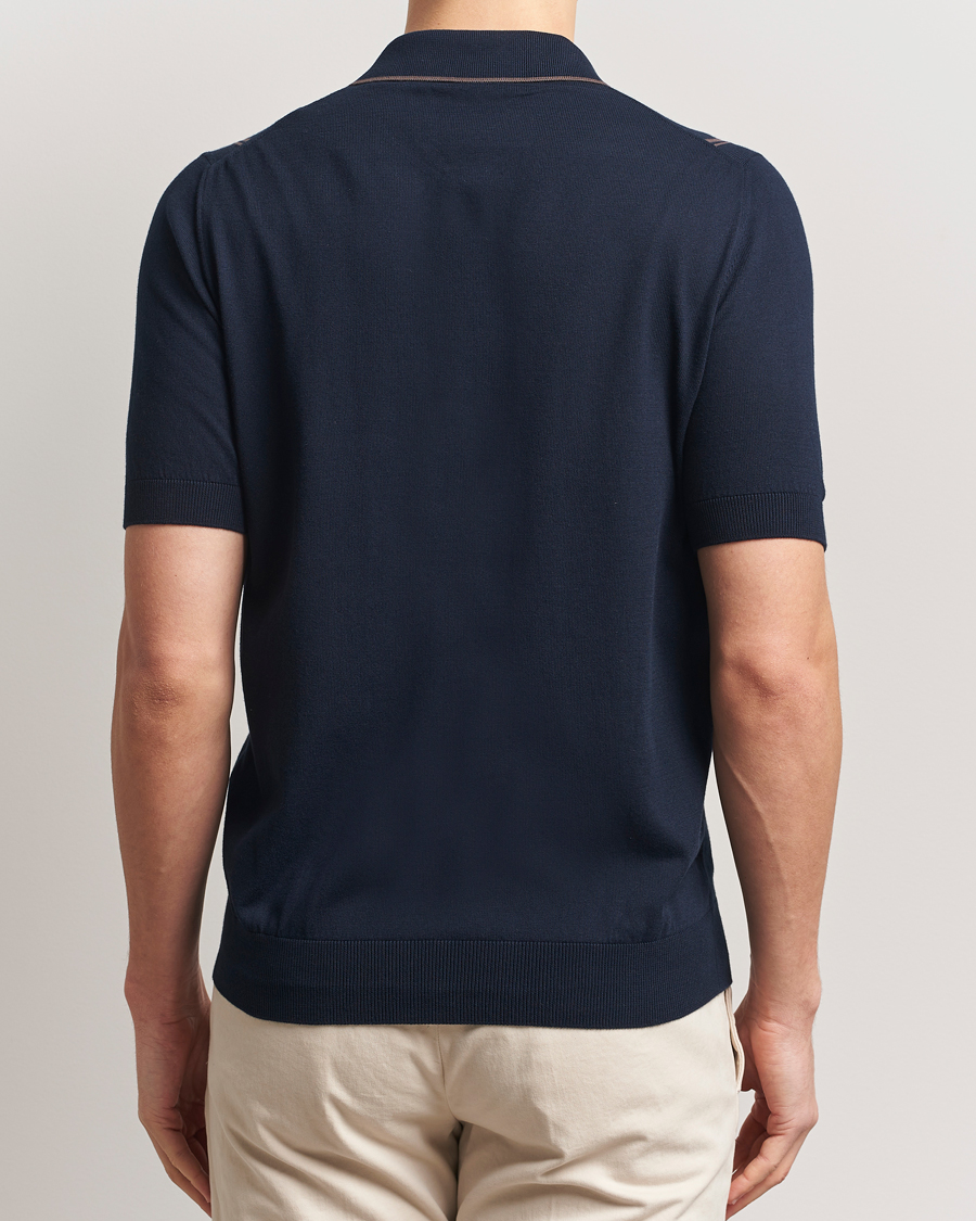 Homme | Chemises | Gran Sasso | Cotton Knitted Striped Short Sleeve Shirt Navy