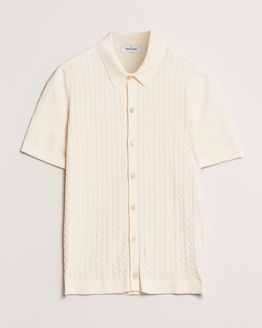 Homme | Chemises | Gran Sasso | Cotton Cable Knitted Short Sleeve Shirt Cream