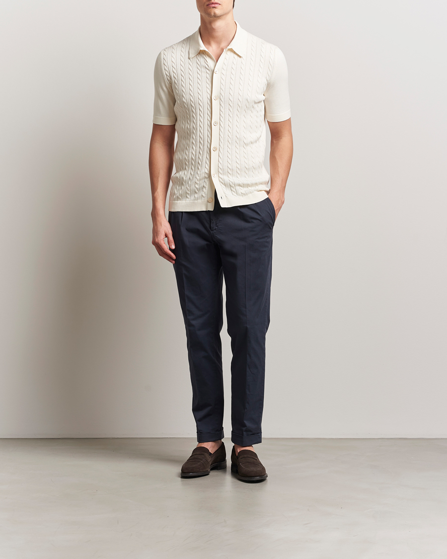 Homme | Chemises | Gran Sasso | Cotton Cable Knitted Short Sleeve Shirt Cream